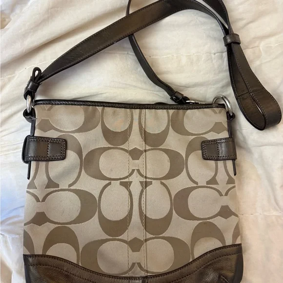 Vintage Coach Signature Crossbody Shoulder Bag in Khaki/Brown - Picture 11 of 11